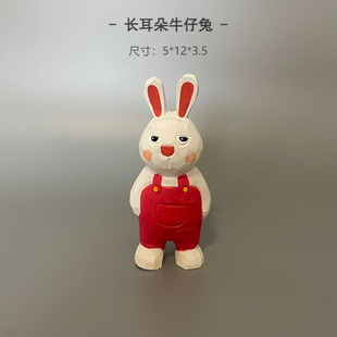 Creative Handmade Wooden Carving Red Long-Eared Bunny Creative Home Office Desktop Ornament