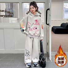 网红女童韩版运动套装中大童秋冬新款洋气字母连帽卫衣长裤两件套