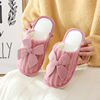 Winter cute slippers indoor for beloved, non-slip comfortable footwear with bow for pregnant platform, Korean style