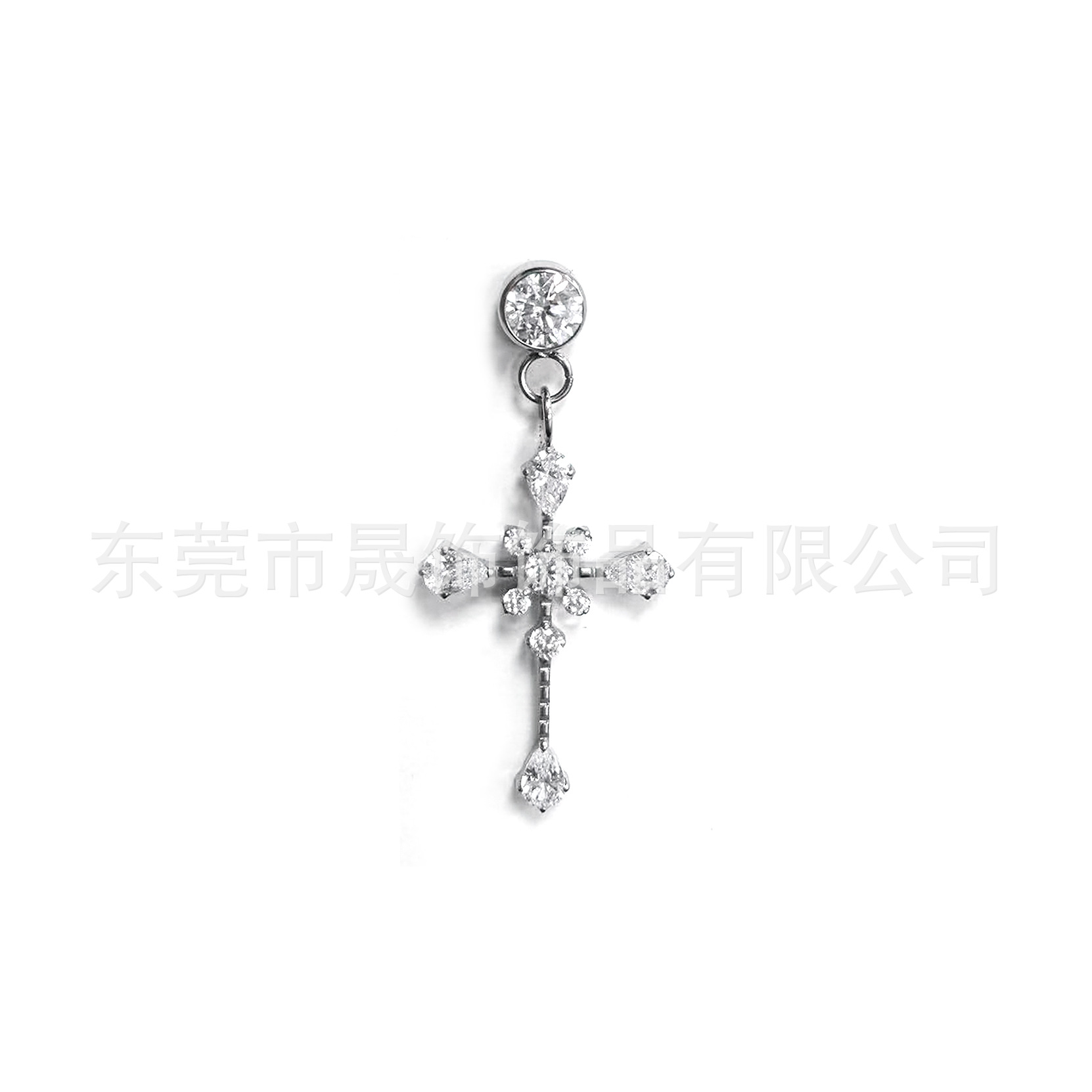F136钛合金冰花十字架吊坠耳钉镶锆石G23钛人体穿刺饰品耳骨钉