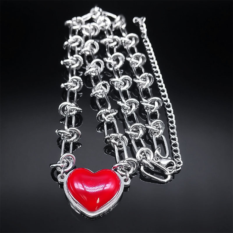 Hip-Hop Cool Style Heart Shape Stainless Steel ABS Pendant Necklace display picture 3