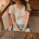[Oufan] Exquisite Heart Buckle Bow Print Shoulder Short-sleeved T-shirt Women's Summer Slim-fit Short Top 9860