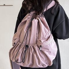 韓国スタイルのカジュアルでシンプルな巾着バックパック、男性と女性用、トレンディなインシングルショルダーバケットバッグ、学生スクールバッグ