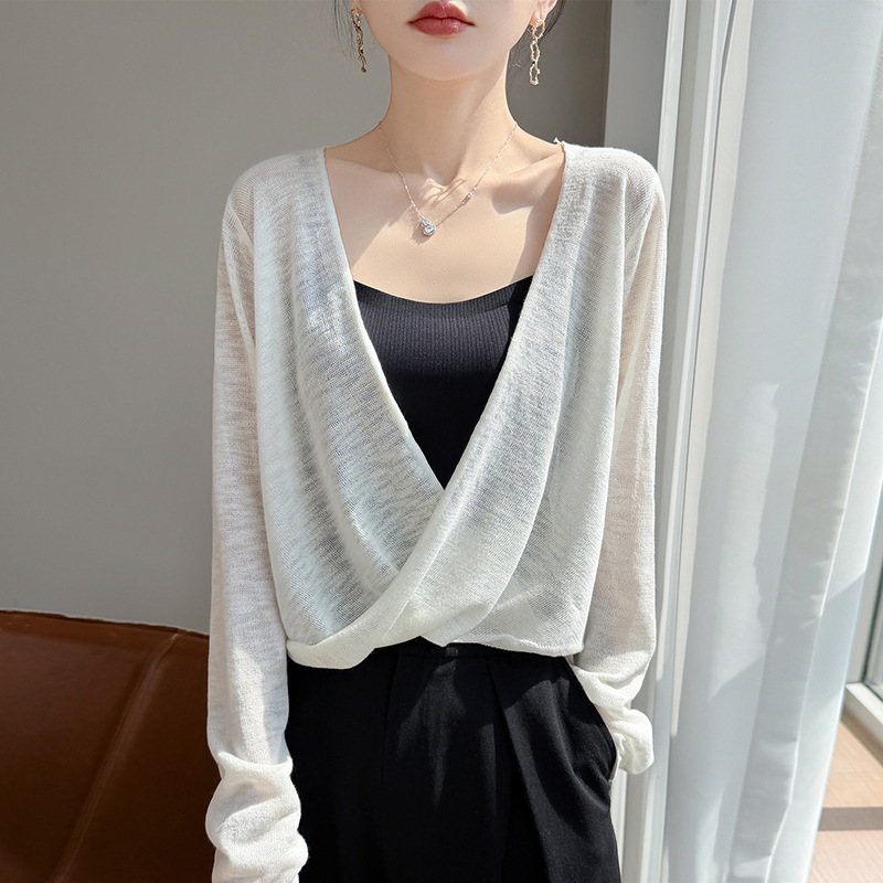 Elegant One-Button Hollow-Out Sun-Protective Cardigan for Women, 2026 Spring/Summer New Thin Air-Conditioning Cover-Up Outerwear Vest Top Elegant One-Button Hollow-Out Sun-Protective Cardigan for Women, 2026 Spring/Summer New Thin Air-Conditioning Cover-Up Outerwear Vest Top
