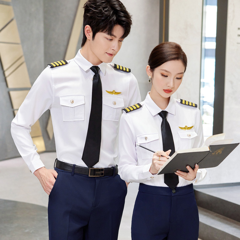 Green Long Sleeve Uniform Men's and Women's Shirts Military Academy Aviator Shirts Band Multi-Pocket Shirts Security Overalls