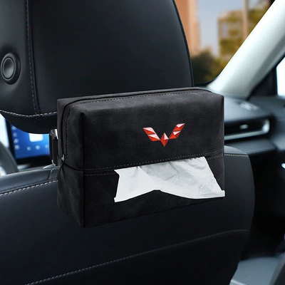 Car tissue box/set | car armrest boxes, and hanging type - wuling-premium-black-suede-tissue-bag-one-piece