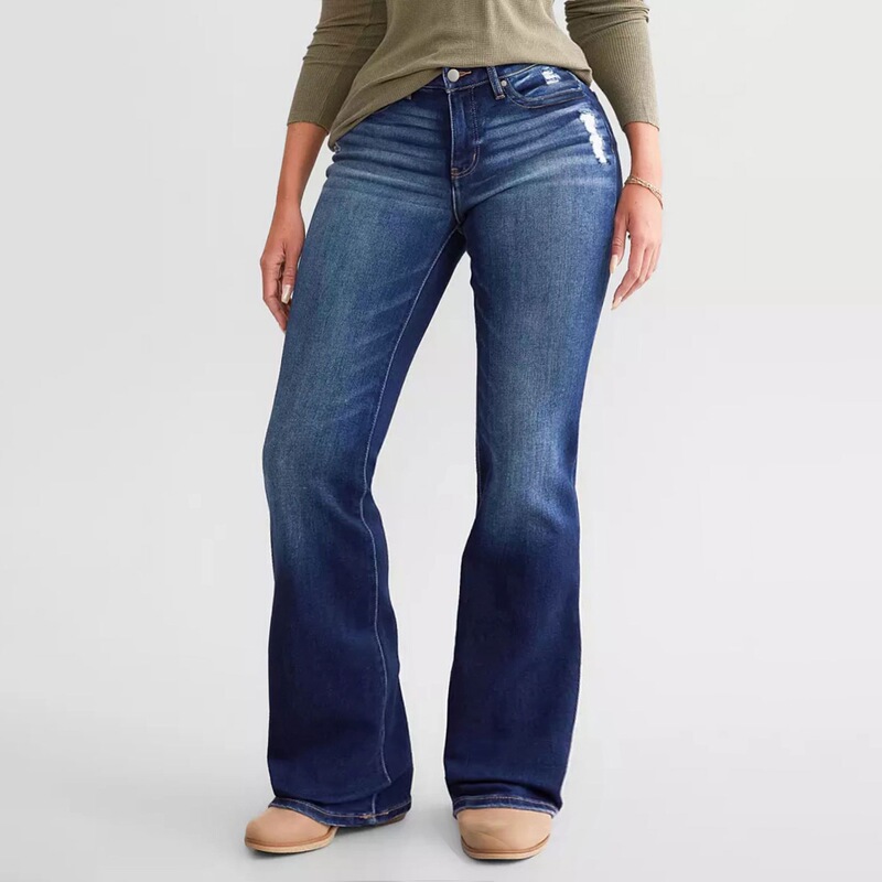 Cross-Border European and American Style Retro Side-Pocket Ripped Flared Women's Jeans High-Waisted Stretch Slimming Flared Pants for Women Cross-Border European and American Style Retro Side-Pocket Ripped Flared Women's Jeans High-Waisted Stretch Slimming Flared Pants for Women