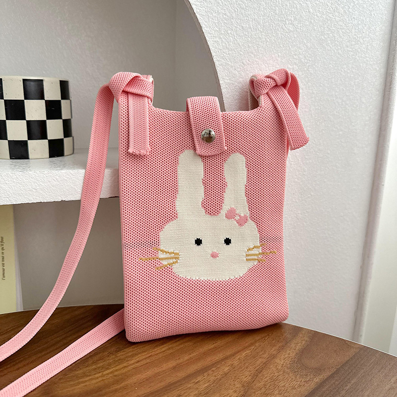 Linda bolsa de teléfono móvil de punto dulce, mensajero de un solo hombro, mini bolsa multiusos, textura, bolso de mano casual al por mayor