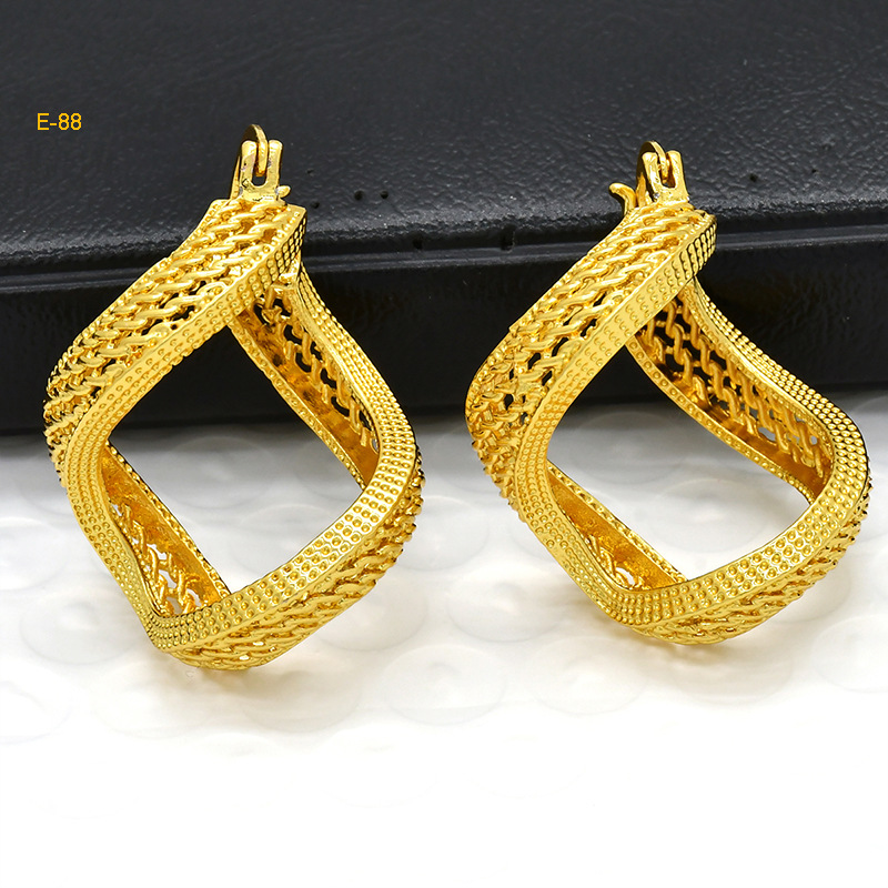 Joyas de novia de Dubai aretes chapados en oro de 24 quilates exagerados retro nigerianos personales para mujeres aretes minimalistas al por mayor image 13