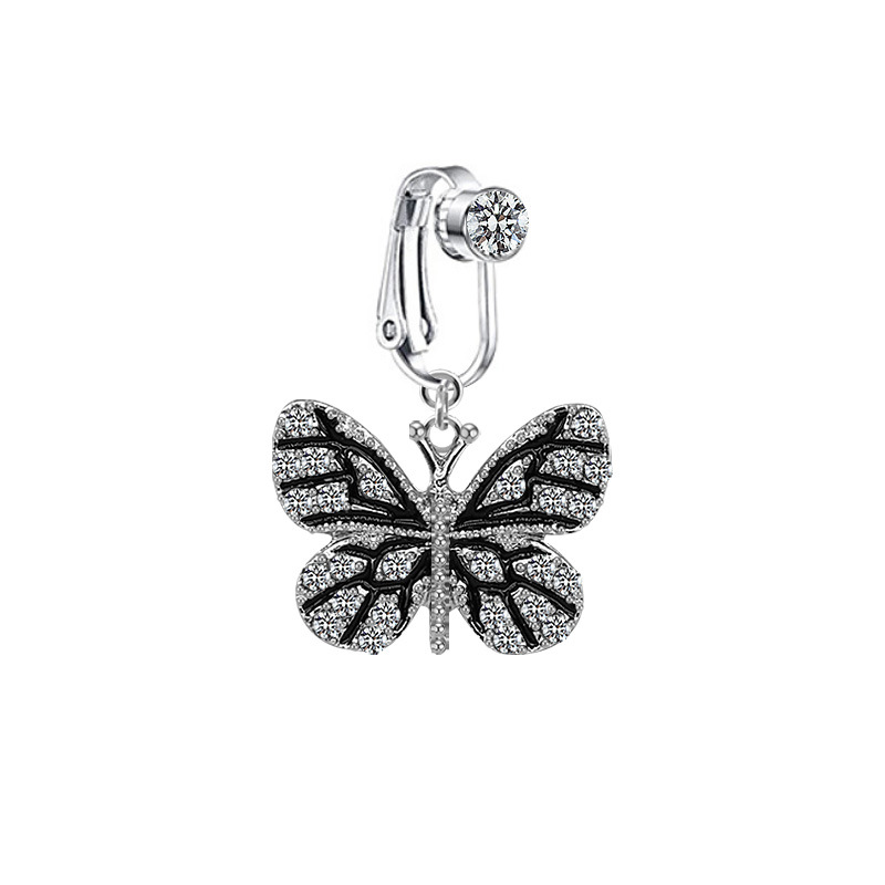 Dazzling Butterfly Belly Button Ring Non Piercing Clip On_voghion.com