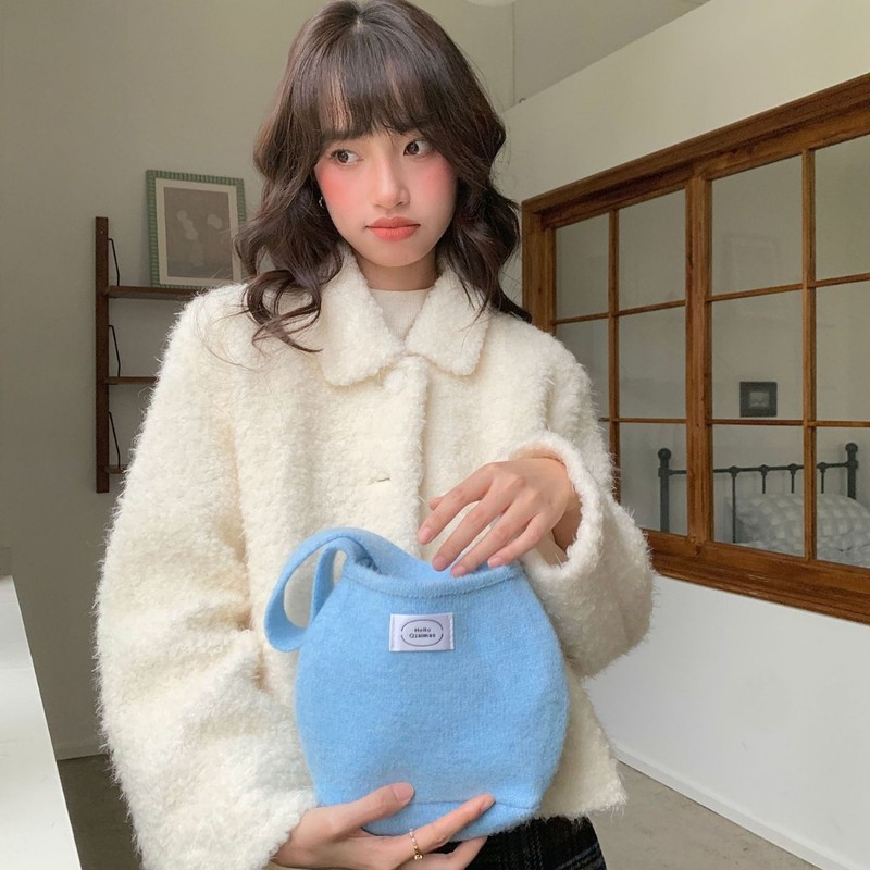 2025新款韩系针织小拎包秋冬百搭ins纯色毛线包手提包女纯色|undefined