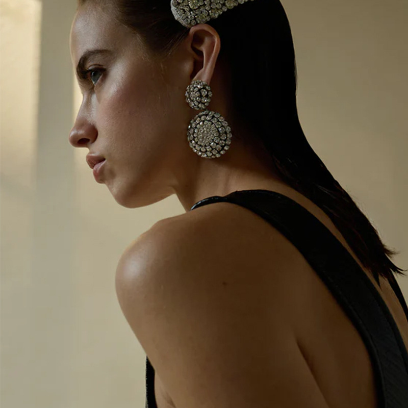 Retro aretes redondos geométricos exagerados personales aretes de diamante estilo de diseño joyería aretes de mujer