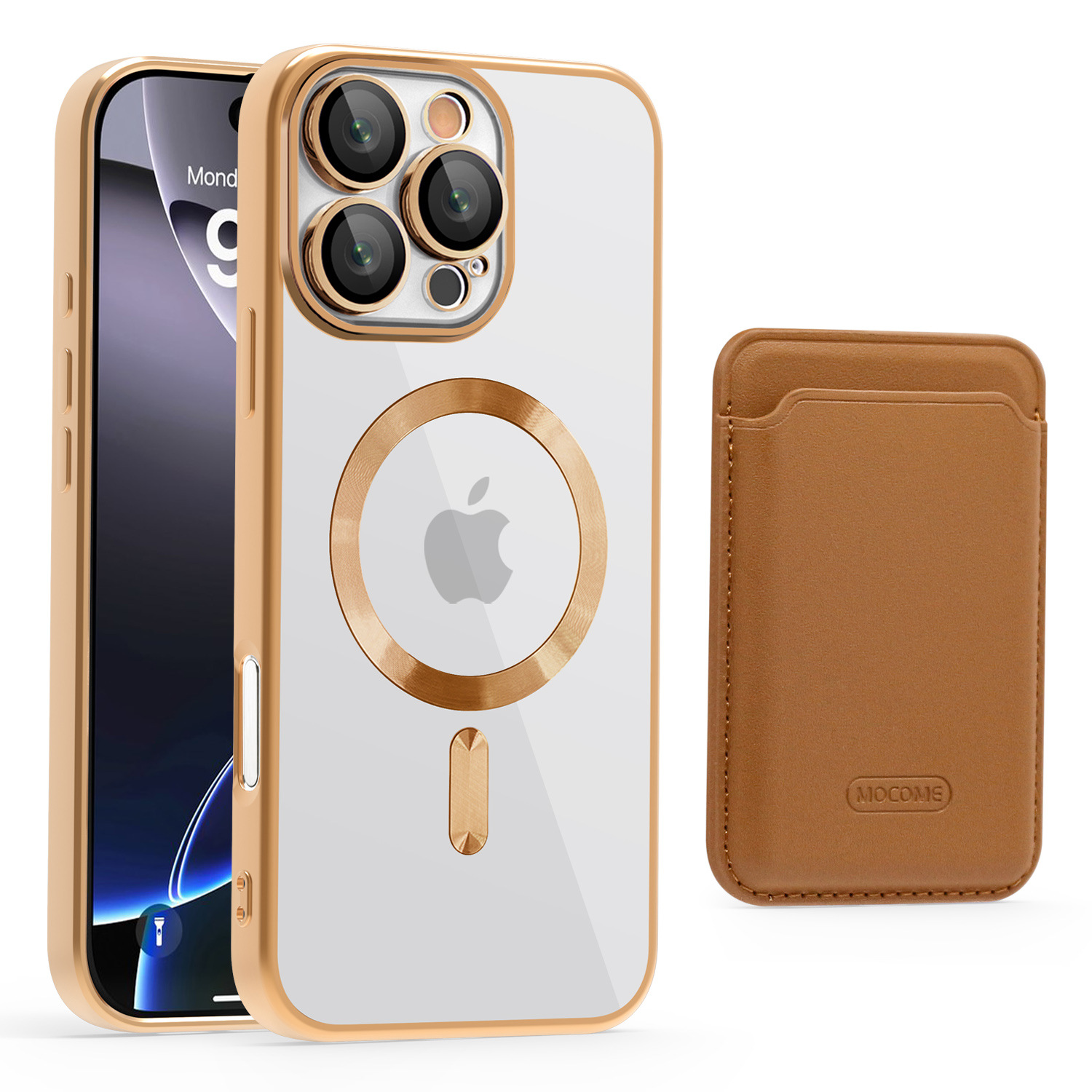 Gold Shield CD Magnetic Case + Card Bag para iPhone16 Apple 15PM Case a prueba de caídas transfronterizas