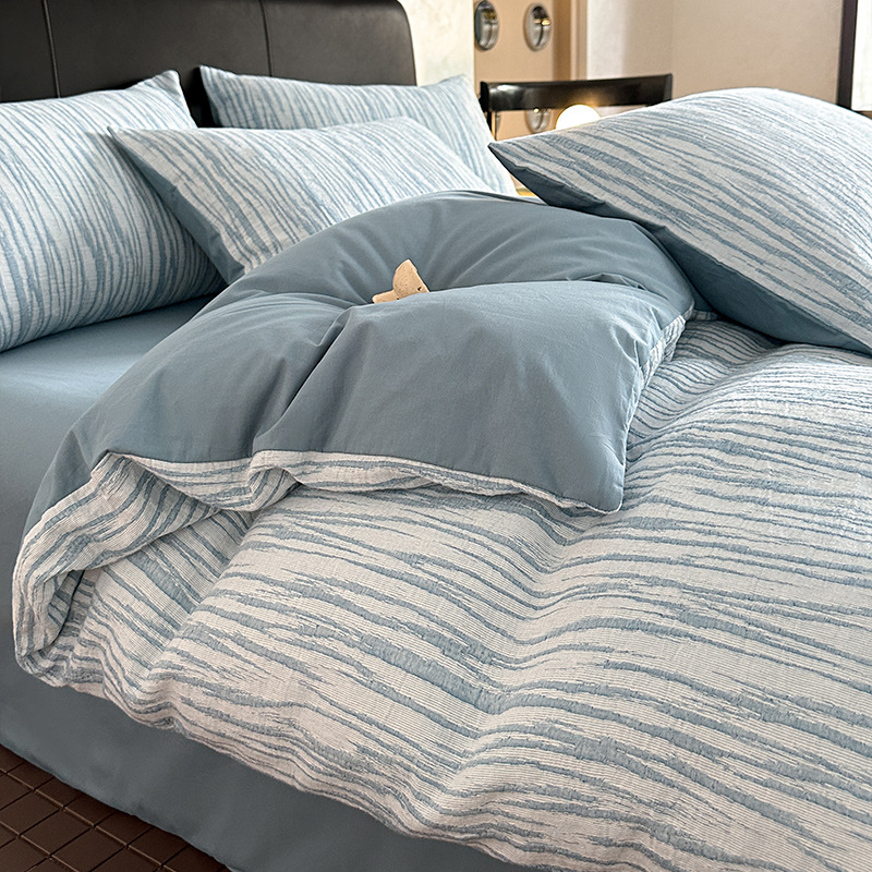 Cama de algodón de hilo de tres capas de lujo ligero de cuatro piezas de algodón puro 2024 nuevo hilo de doble capa simple funda de edredón de sábana