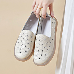 Spring and summer sunflower hollow breathable hole shoes hand-punched sandals summer first layer cowhide pure leather nurse shoes for women