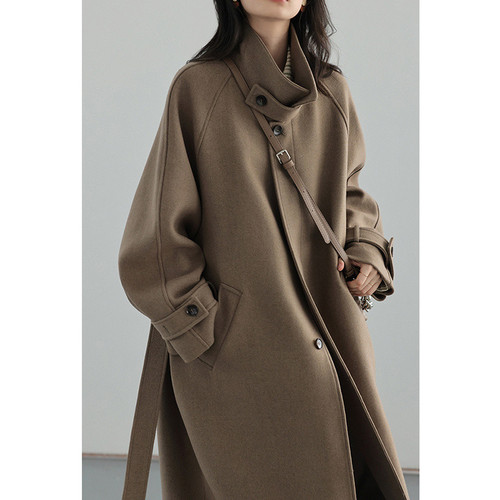 Women's Mid-Long Wool Blend Coat 2025 Winter Thickened Herve Leger Style Wool Coat Stylish and Fashionable
