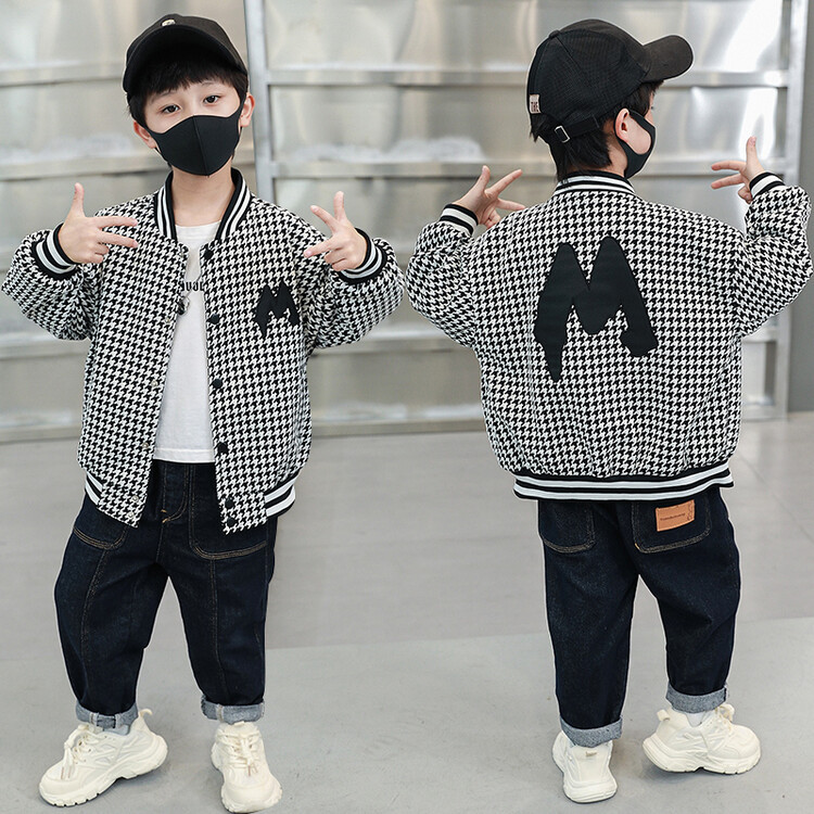 Tuta da baseball da ragazzo Thousand Bird Grid 2023 Primavera Autunno Nuova giacca fresca e alla moda per top per bambini_voghion.com