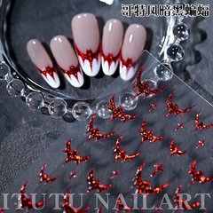 跨境万圣节暗黑哥特风红金镭射银黑色法式蝙蝠辣妹十字架指甲贴纸