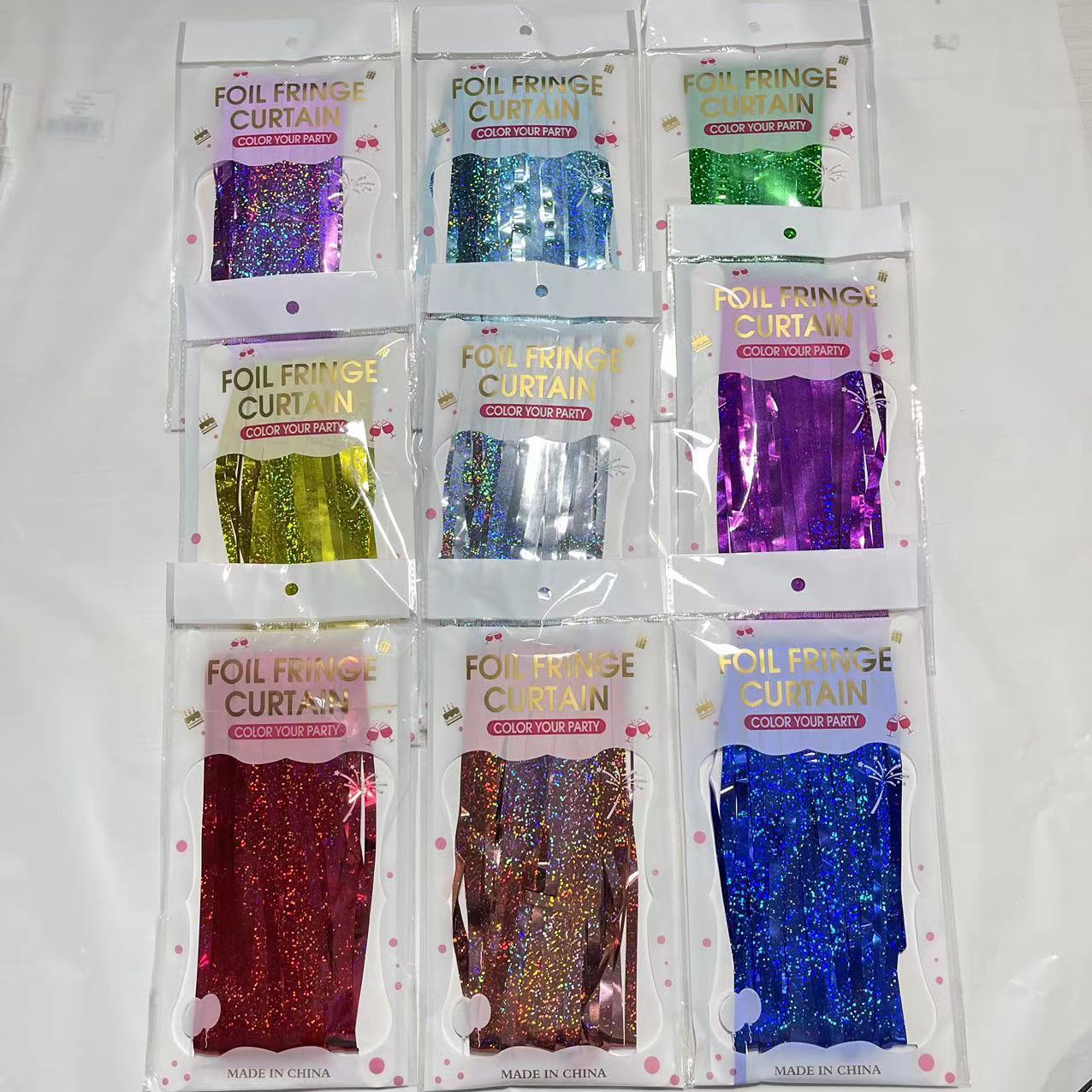 Punto láser de color brillante cortina de seda de lluvia común fabricantes de bordas