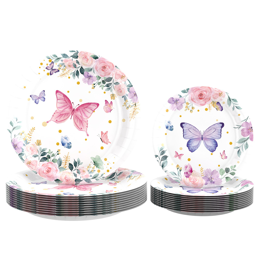Nueva Flor de mariposa tema decoración del partido suministros fiesta de té Placa de papel desechable globo de tejido decoración traje