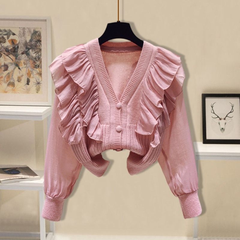 (2개) 플러스 사이즈 여성 가을 세트 여성의 새로운 프랑스 기질 스웨터 허리 슬리밍 스커트 투피스 세트