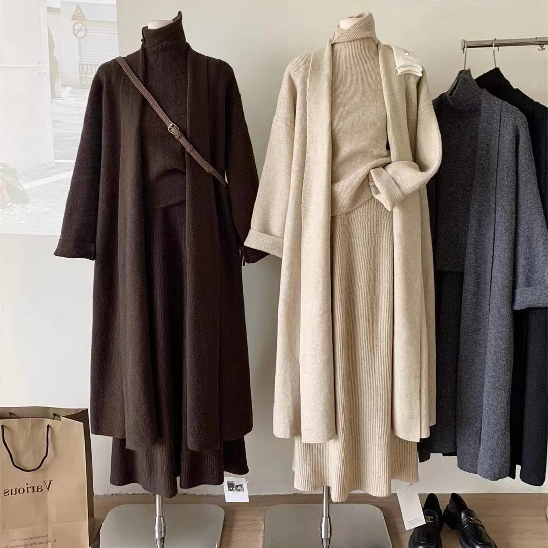 Loose Fit Type Solid Color Pattern Winter, Autumn Season Holiday Daily Women's Casual Elegant Solid Color Polyester Skirt Co-ord Set Skirt Sets