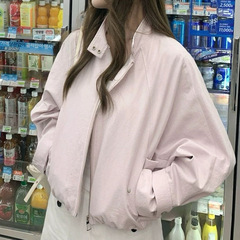 2025复古短款机车夹克外套女秋季韩系休闲粉色其它假二件套其他