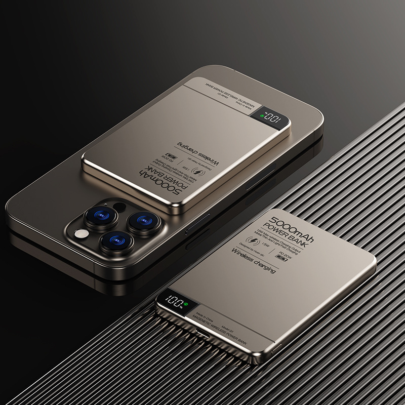国境を越えた新しい超薄型磁気ワイヤレスパワーバンク 5000 mAh 金属デジタルディスプレイワイヤレス高速充電モバイル電源|undefined