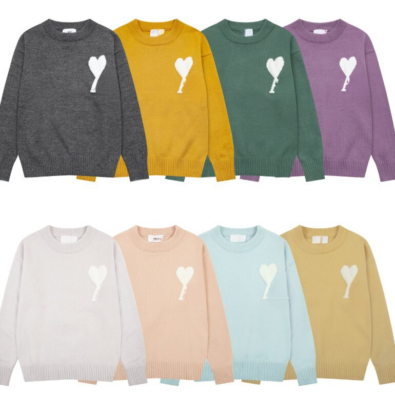Cross-Border Am Sweater Classic Round Neck Large Heart Jacquard Pullover Knitwear Loose Casual Couple Outfit Trendy Cross-Border Am Sweater Classic Round Neck Large Heart Jacquard Pullover Knitwear Loose Casual Couple Outfit Trendy