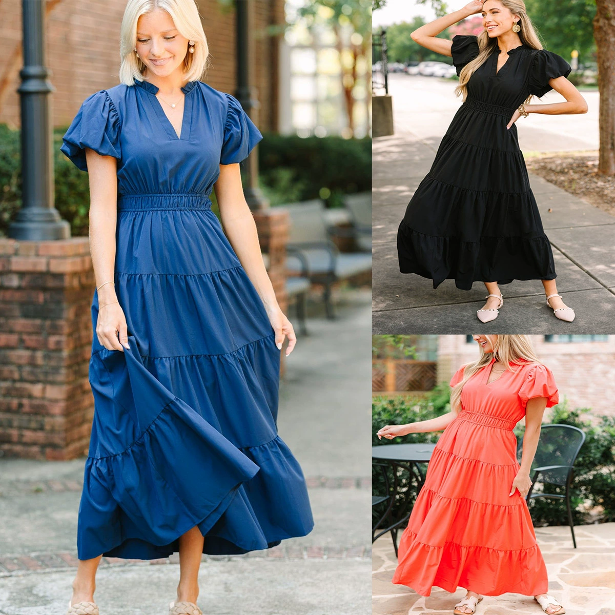 Длинная юбка-платье в европейском и американском стиле, новинка 2025 года, с воротником-стойкой, пышными рукавами и поясом, повседневная пляжная юбка