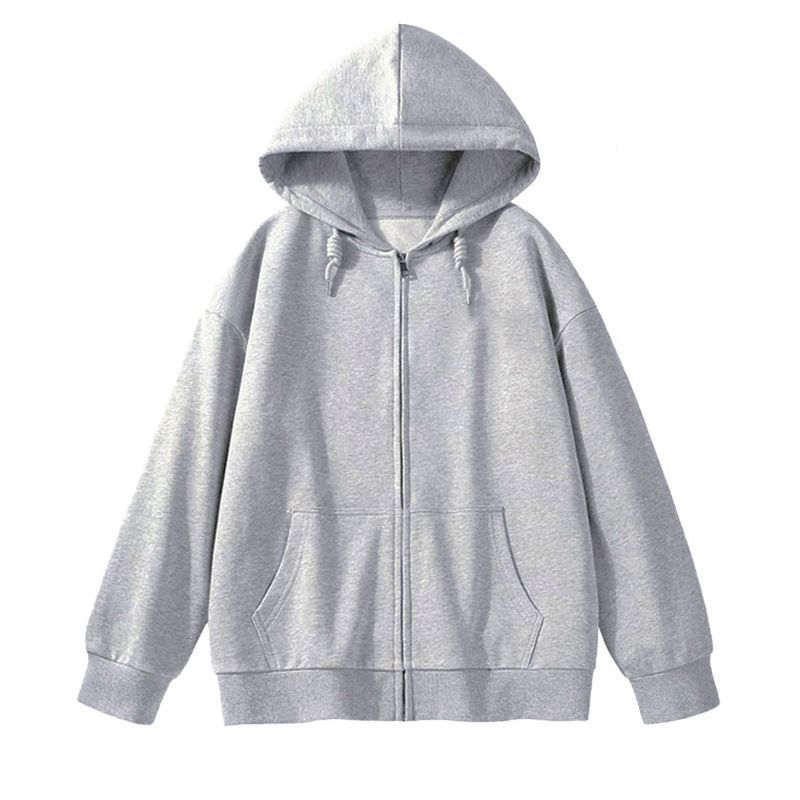光版慵懒风新款宽松开衫拉链连帽卫衣女上衣外套加绒加厚空白版潮|undefined