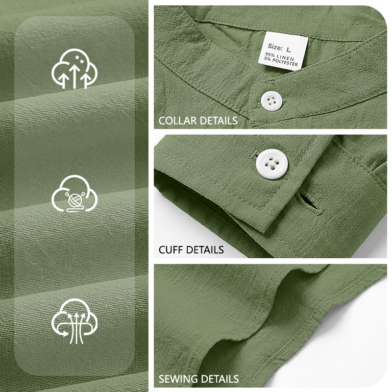 Nuevo otoño Amazon hombre camisa de botón de algodón de manga larga europea y americana TK gran tamaño camisa de lino de cuello Henry