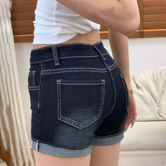 plus size Niche Retro Denim Shorts Women's 2025 Summer New chubby girl Low Waist Hip Slim-Fit Hot Pants