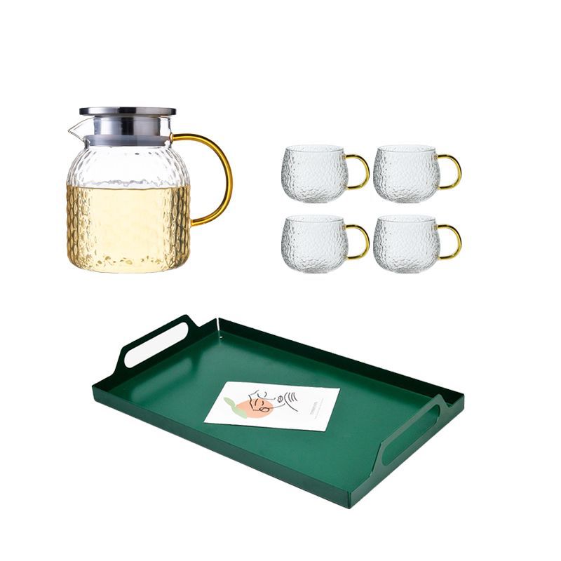 950m 냄비 + 노란색 손잡이 망치로 만든 컵 4개 + 짙은 녹색 트레이