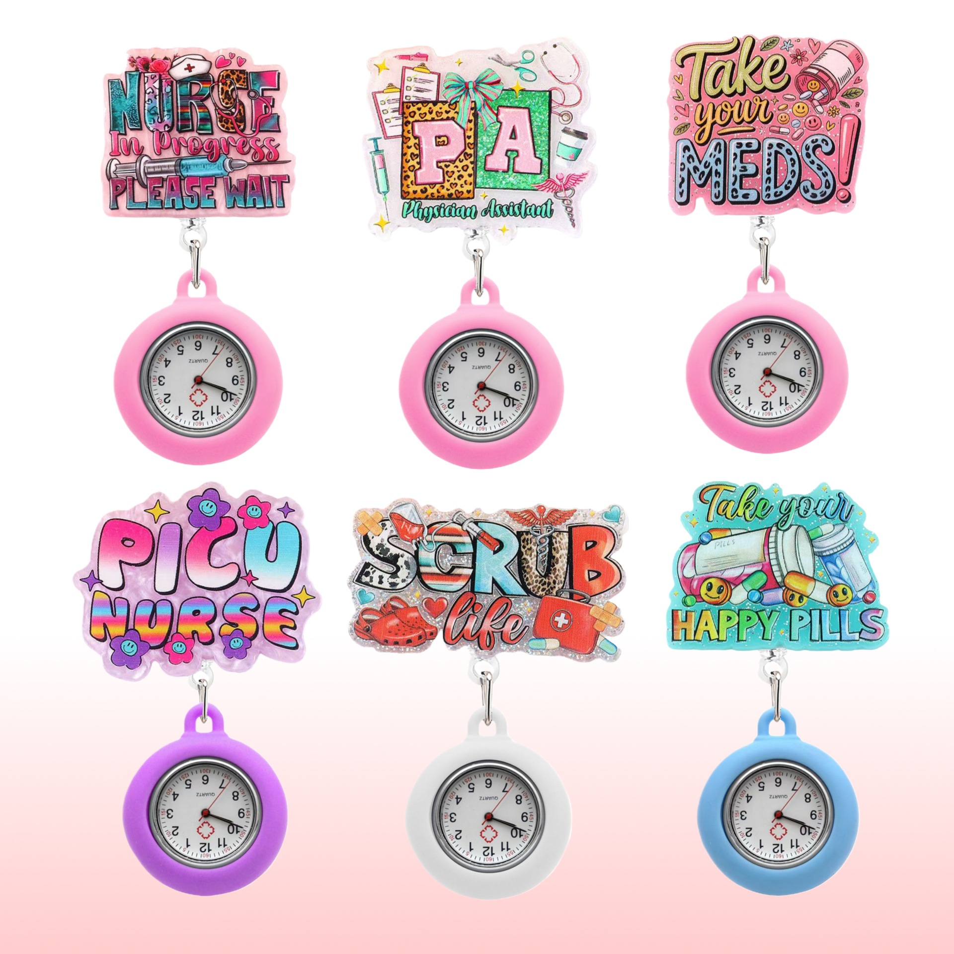 跨境护士表医生胸表卡通硅胶挂表可伸缩易拉扣医护工作表时尚潮流
