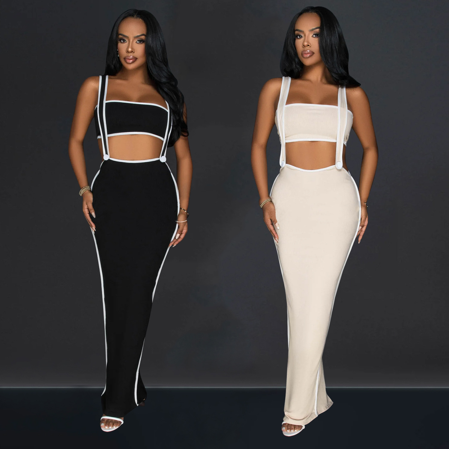 C6950 Aliexpress transfronterizo amazon ropa de moda europea y americana de mujer sexy con cinturón de dos piezas vestido largo