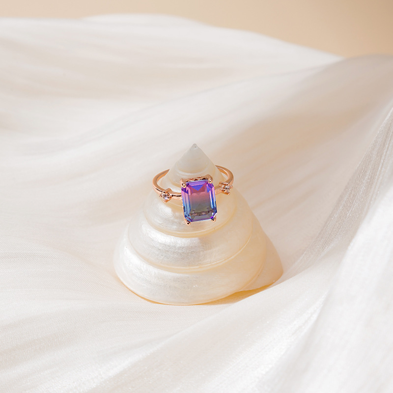 Korean Alloy Micro-set Crystal Zircon Flower Color Diamond Female Ring display picture 1