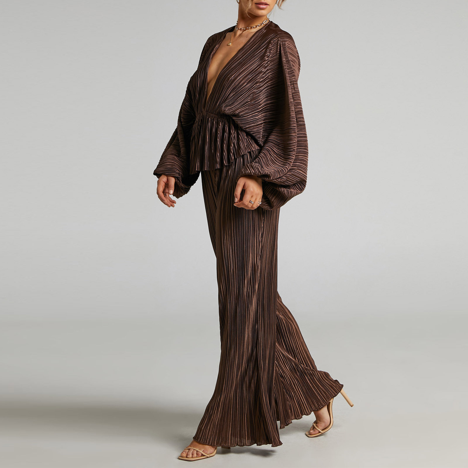 Spring Season Women'S Gender Daily Women'S Fashion Solid Color Polyester Pleated Pant Co-ord Set Pants Sets