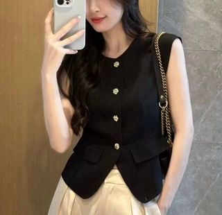 黑色小香风马甲背心女2026春夏季外穿薄款高端洋气小马夹无袖上衣