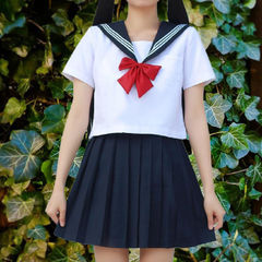 基礎金jk制服正規女子学生セーラー服春夏学院風スーツ制服白三本オリジナル正統