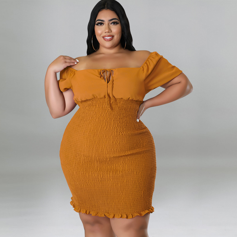 MY978 plus Size Women's Summer Off-Shoulder Bodycon Dress European American Style Regular Thickness All Pieces Included_ecoleips.com