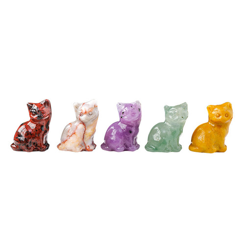Natural crystal lucky cat carvings crystal raw stones semi-precious stones diy animal crystal crafts furnishings wholesale