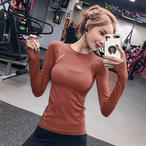 Internet celebrity elastic tight-fitting fitness wear long-sleeved autumn and winter running outer bottoming shirt sports yoga top