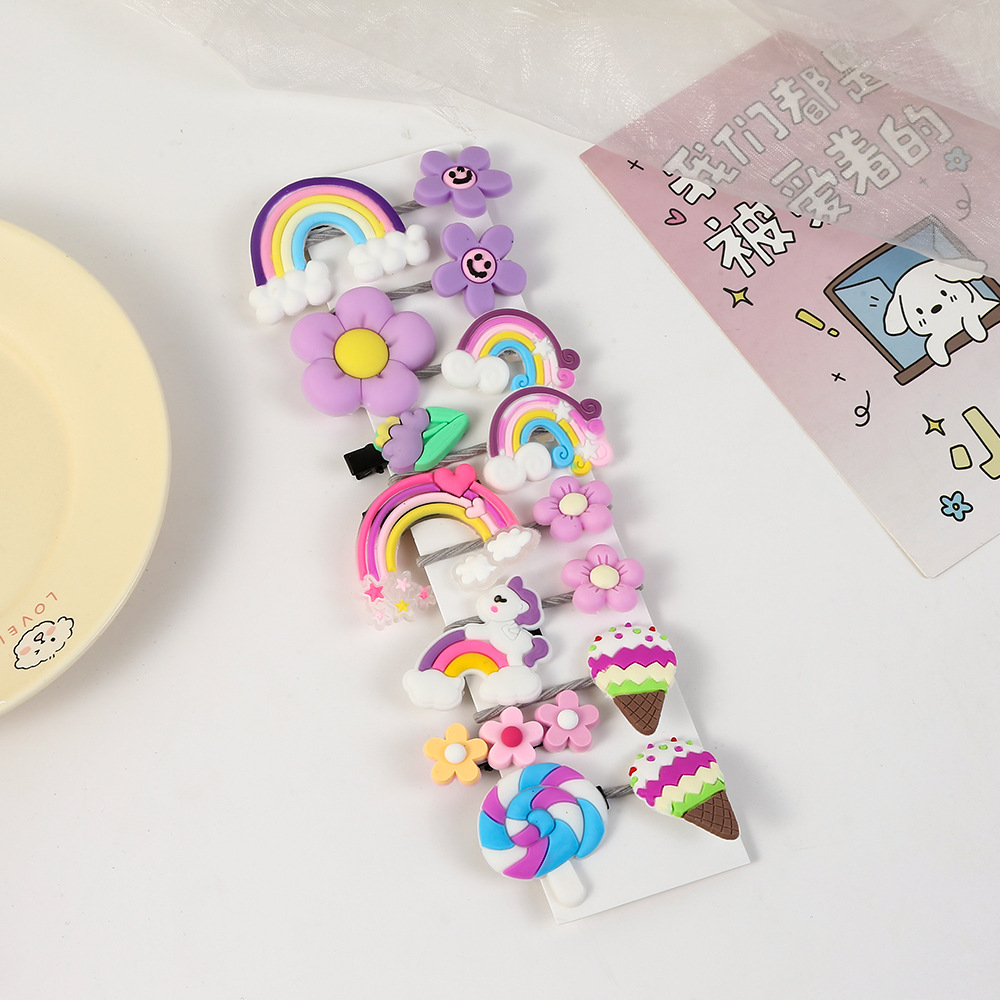 Inventario coreano clip para el cabello de niños dibujos animados set adorable clip para el cabello hecho a mano dopamina tocado de niña al por mayor