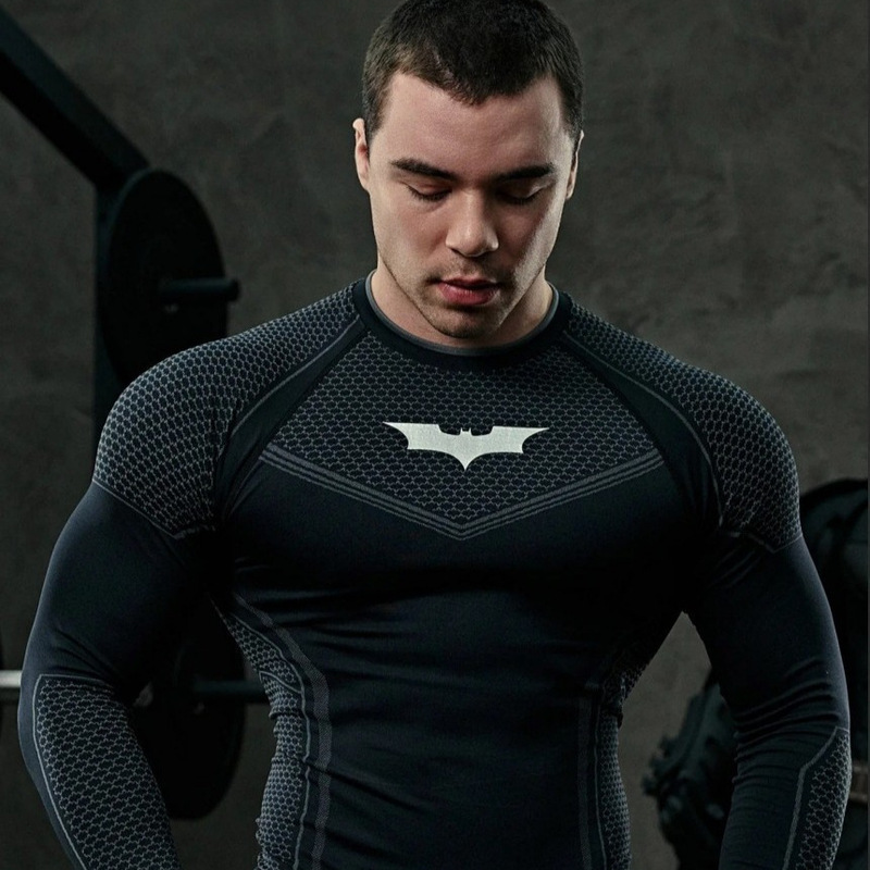 Youngla New American-Style Men's Tight-Fitting T-Shirt for Joggers, Sports, Fitness, Running Training, Quick-Drying Printed Long Sleeves