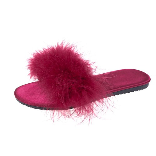 Women's Morning Dress Slippers - New Spring and Summer Red Plush Wedding Guest Shoes - Pair of Slippers for Bridal Matching
