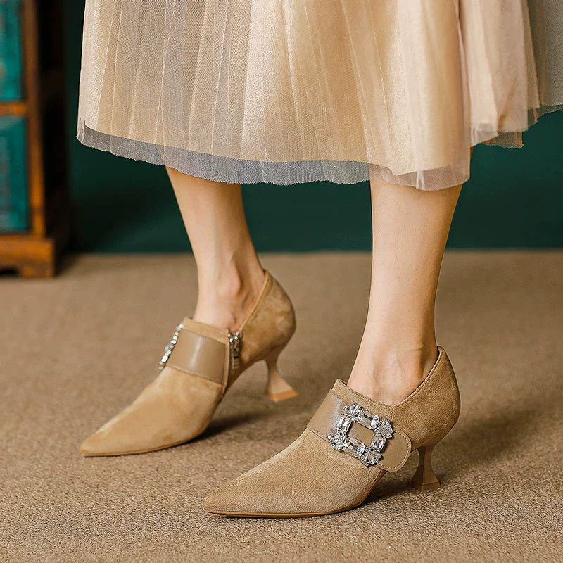 Однослойная обувь с глубоким носком, модная женская обувь на высоком каблуке с водно-бриллиантовой пряжкой, женская обувь на шпильке 2023, новая весенне-осенняя женская обувь, французская элегантная обувь с острым носком