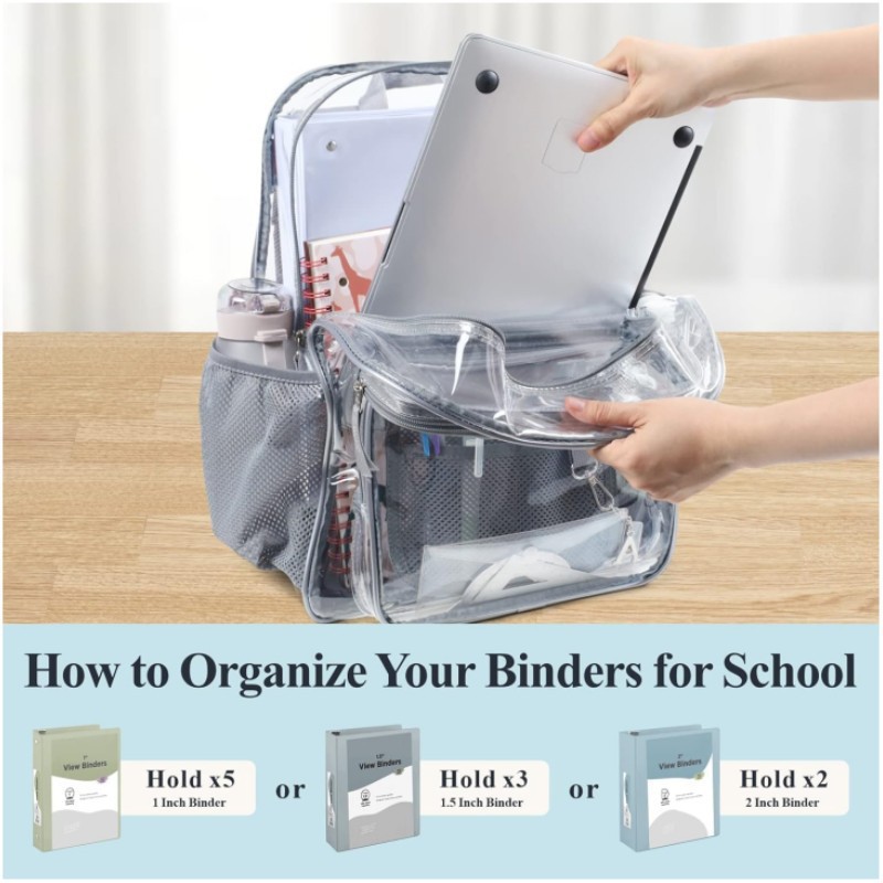 Amazon venta en caliente bolsa de almacenamiento transparente gran capacidad mochila de PVC impermeable mochila unidireccional mochila escolar