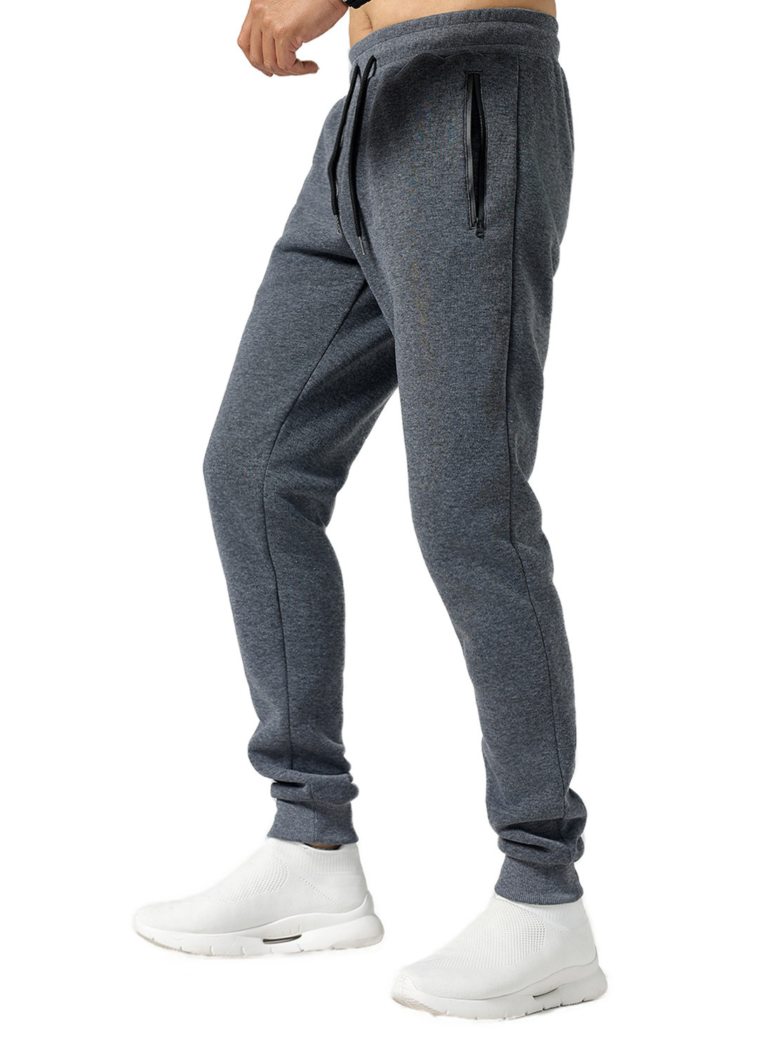 Herren-Jogginghose mit Fleecefutter – Freizeit- und Laufhose mit Reißverschluss (Schwarz/Grau/Marineblau, S-3XL)_voghion.com