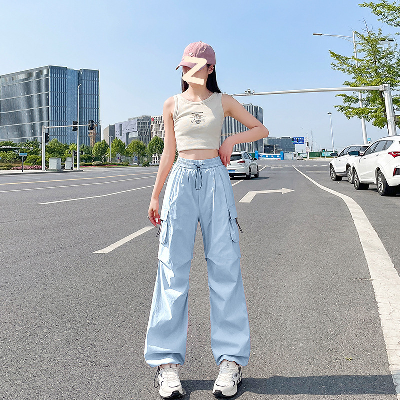 オフホワイトオーバーオール女性の 2025 新しい夏アメリカ空挺部隊アサルトパンツアウトドアワイドレッグカジュアルスポーツパンツ|undefined